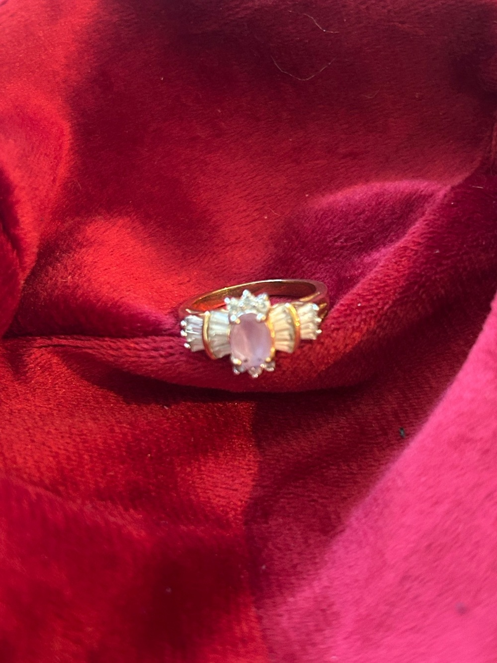 Gold Tone Ring with Amethyst Colored and Accent Stones